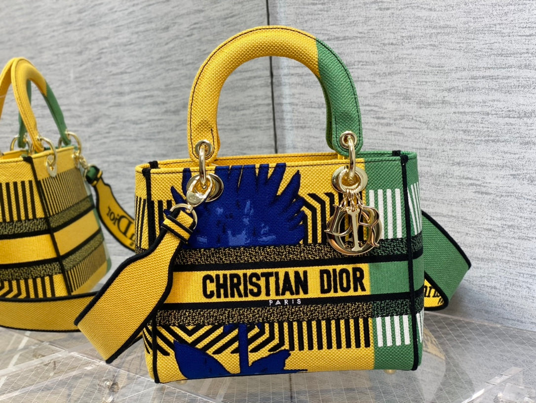 GLAMI MeGLAMIum Lady D-Lite Bag D-GlamIower Pop Embroidery, Bright Yellow/Green Handbags, 24cm CD M0565OROO_M886