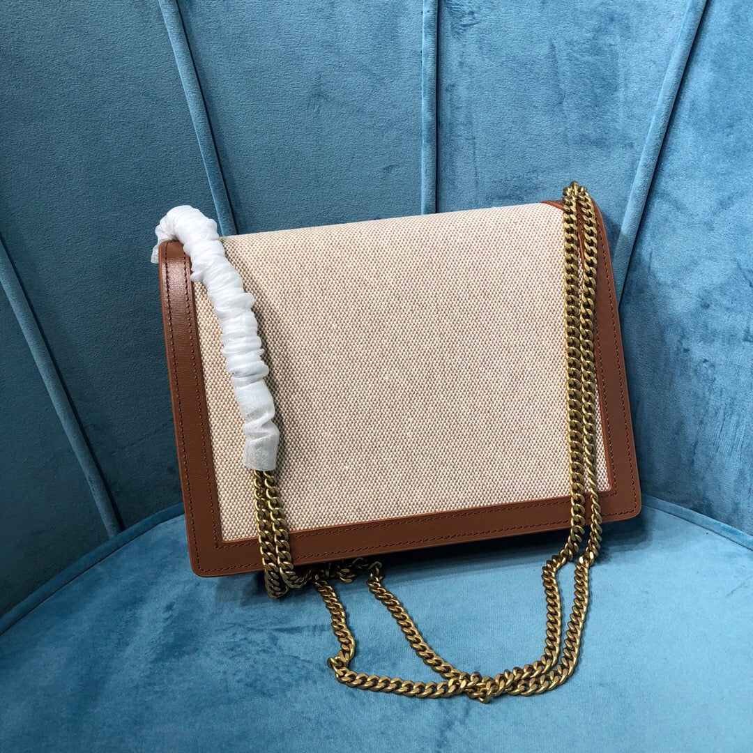 GLAMI Le Cassandra MeGLAMIum Chain Bag In Canvas And BoxNatural Beige For Women 8.6in/22cm YSL