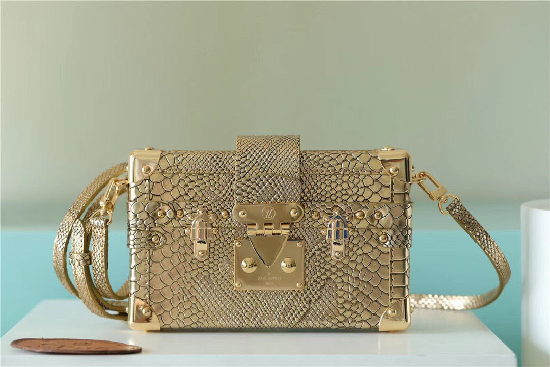 LV Petite Malle High Shiny Alligator By Nicolas Ghesquiere Gold For Women,  Shoulder And Crossbody Bags 7.9in/20cm LVÃ‚Â 