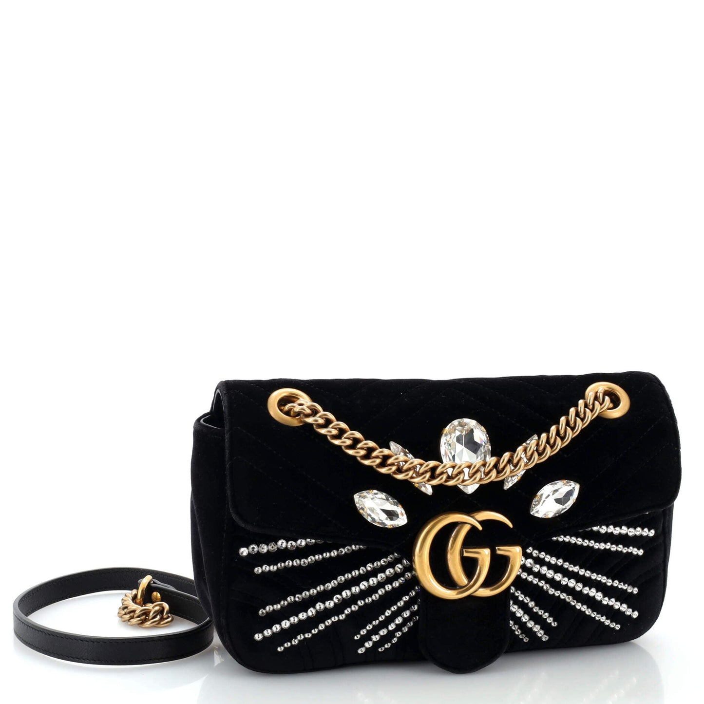 GG Marmont Flap Bag Crystal Embellished Matelasse Velvet Medium