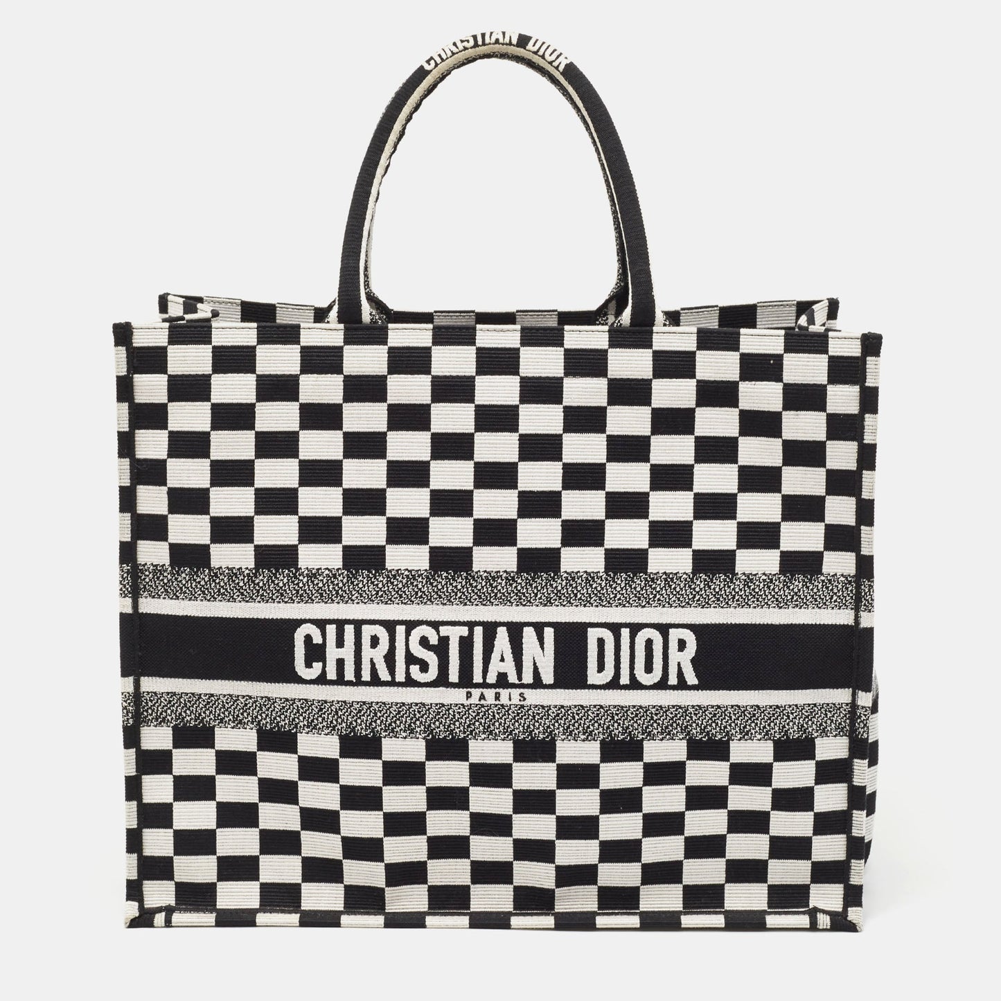 Dior  Checkered Embroidered Canvas Large Book Tote