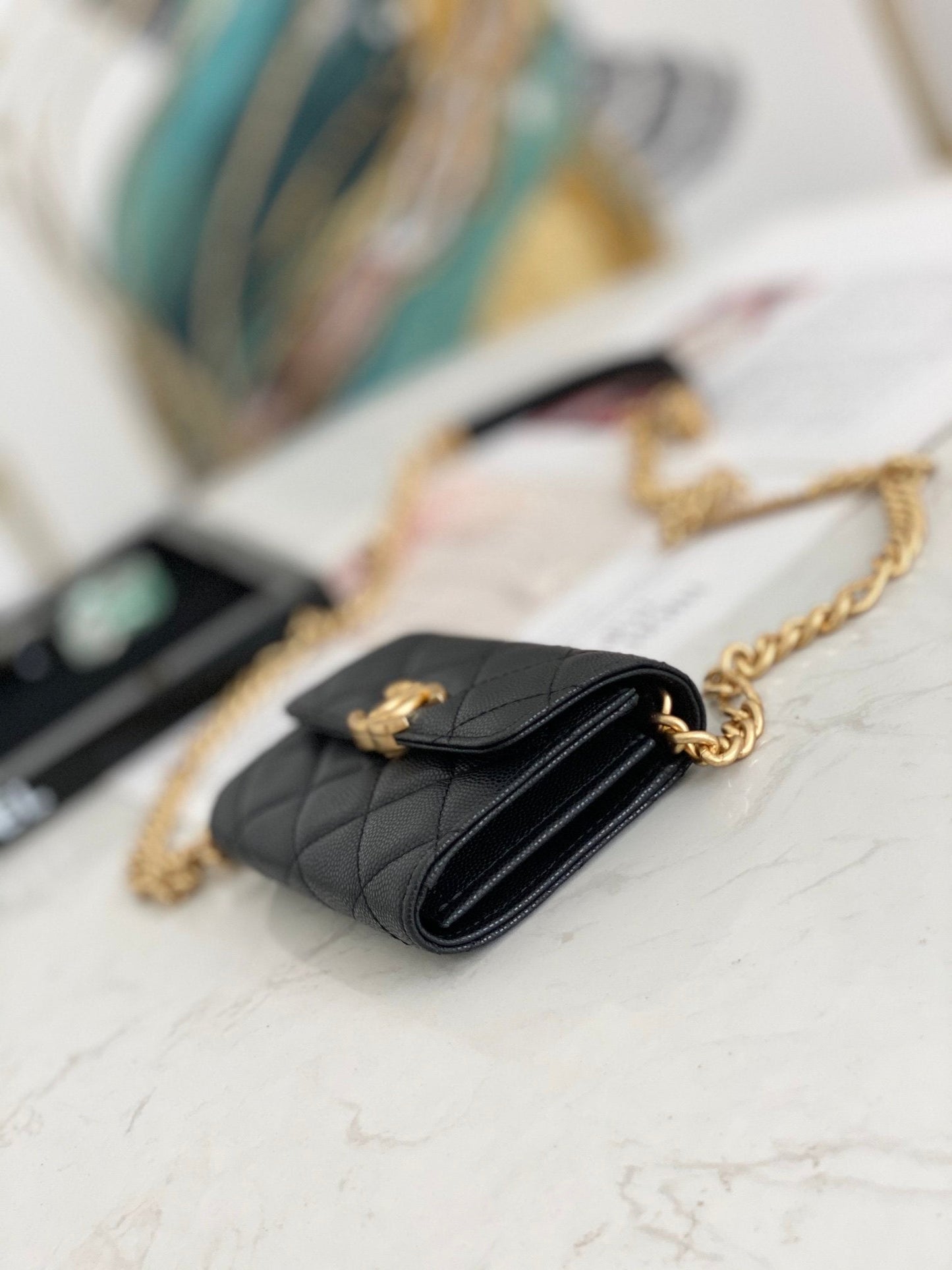 CHLMini Flap Bag Gold Toned Hardware Black For Women 4.7in/12cm