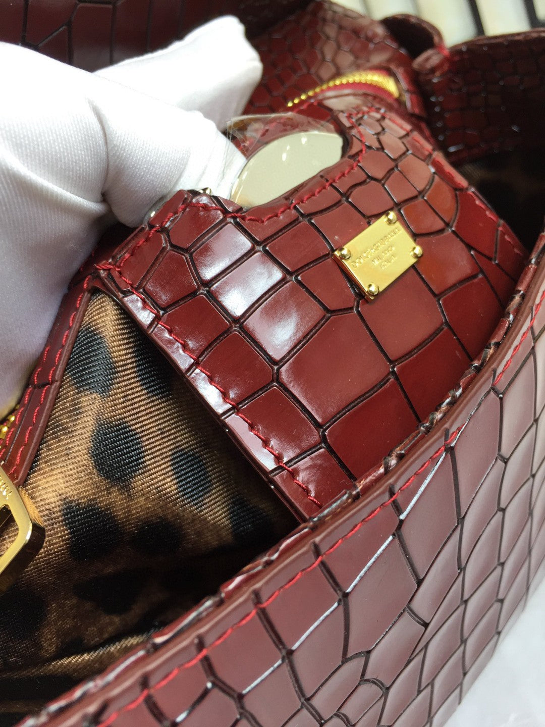 GLAMI MeGLAMIum Sicily Bag In Foiled CrocoGLAMIle-Print Burgundy For Women 10.2in/26cm GLAMI