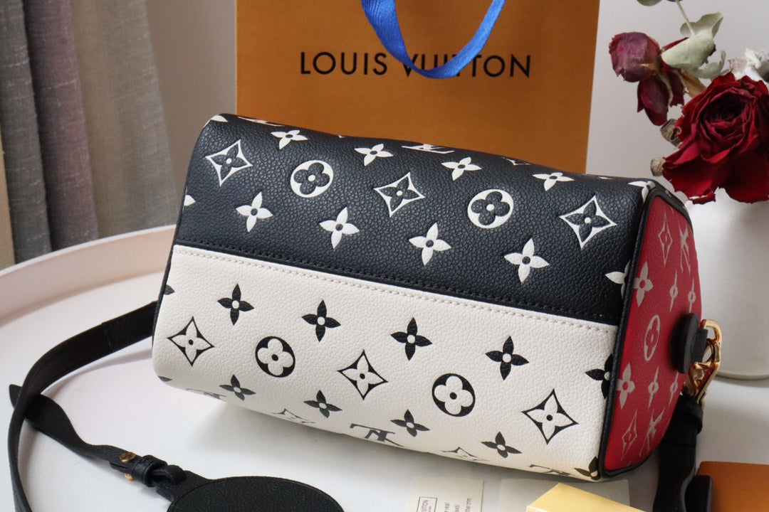 LV Speedy BandouliÃƒÂ¨re 20 Monogram Empreinte Black/White/Pink For Women, WoHandbags 8.1in/21cm LV M46088