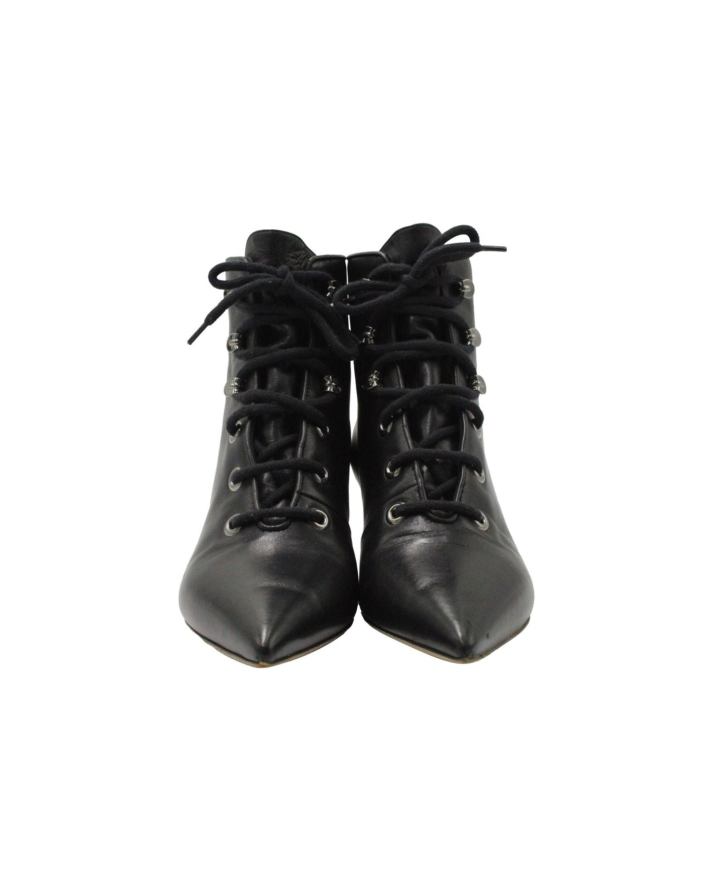 Dior Lace-Up Pointed-Toe Ankle Boots in Black Leather