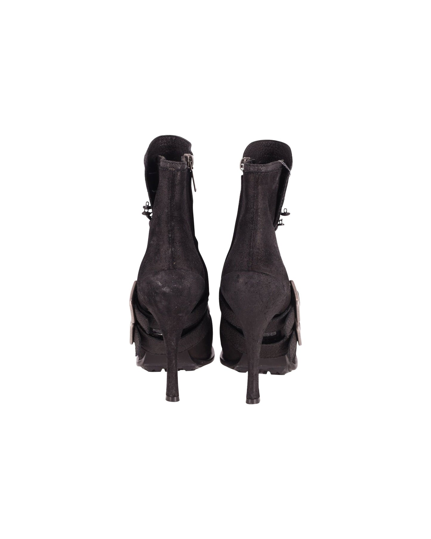 Dior Spy Button High Heel Ankle Boots in Black Leather