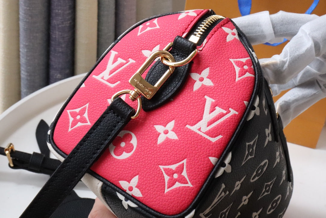 LV Speedy BandouliÃƒÂ¨re 20 Monogram Empreinte Black/White/Pink For Women, WoHandbags 8.1in/21cm LV M46088