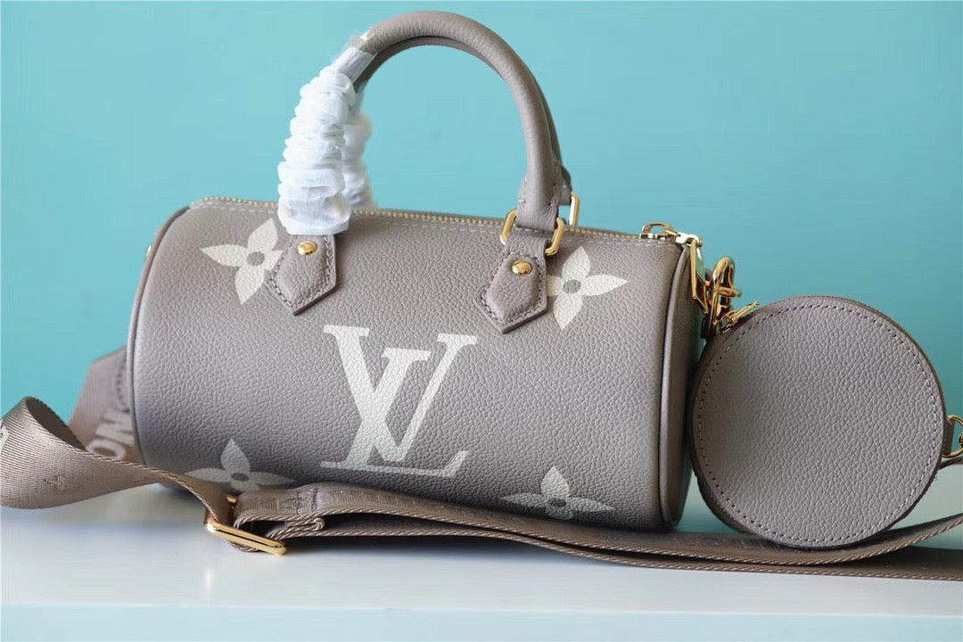 LV Papillon GLAMI Monogram Empreinte Tourterelle / Creme Beige For Women, WomenÃ¢â‚¬â„¢s Handbags, Shoulder Bags And Crossbody Bags 7.9in/20cm LV M46031