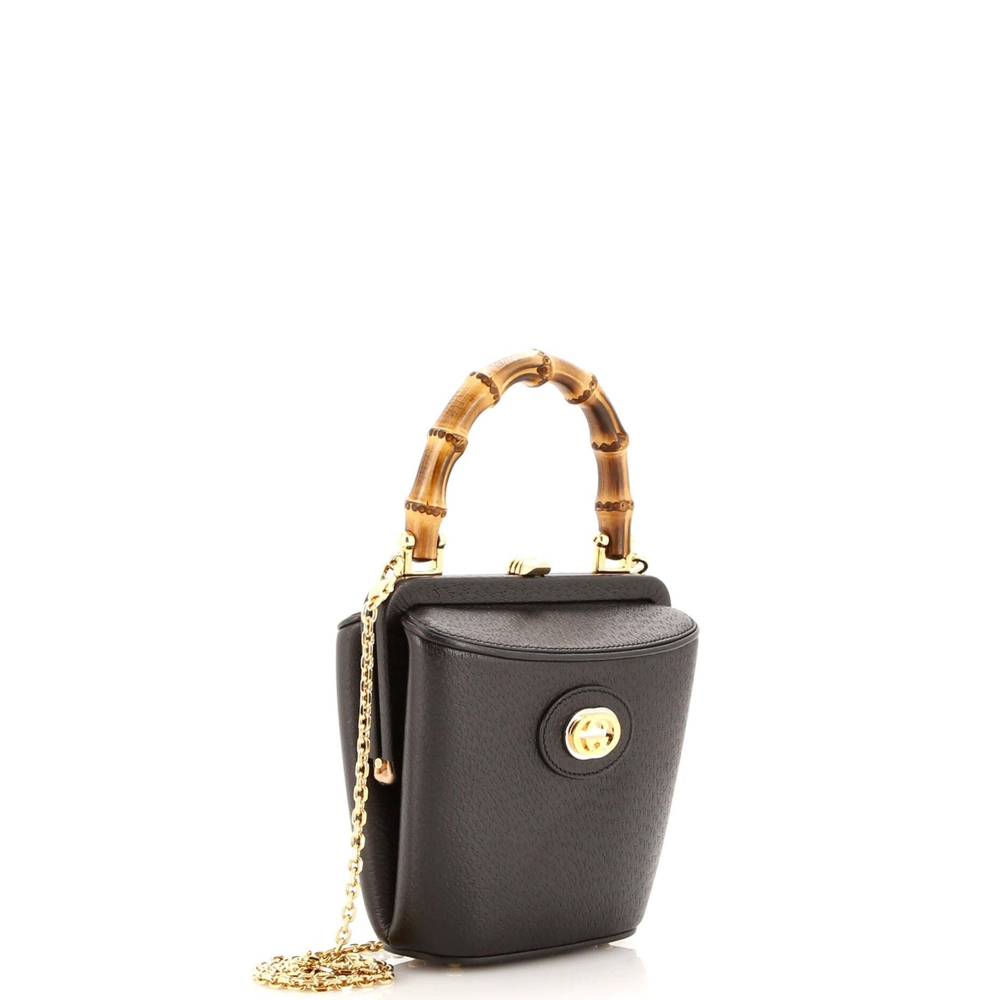 Marina Bamboo Top Handle Bucket Bag Leather Mini
