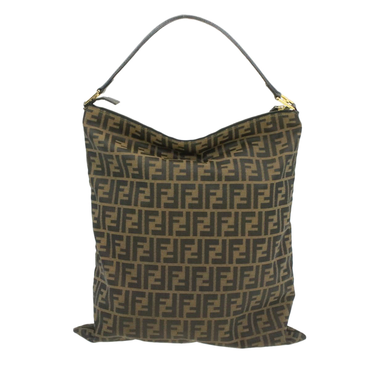 FENDI Zucchino Canvas Shoulder Bag Black Brown am152b
