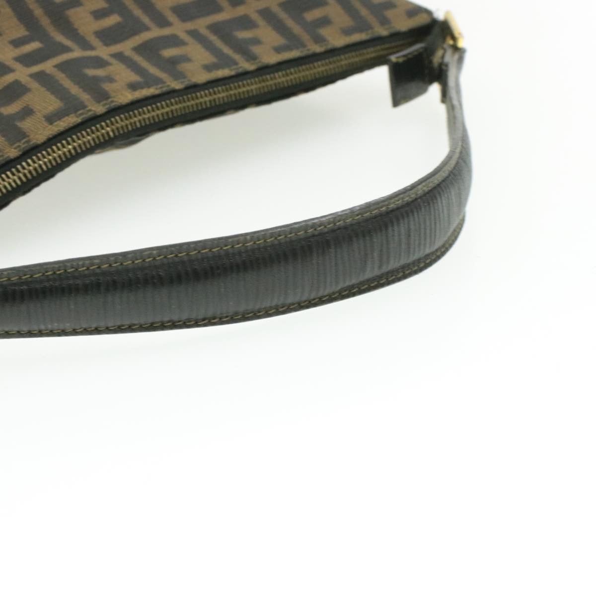 FENDI Zucchino Canvas Shoulder Bag Black Brown am152b