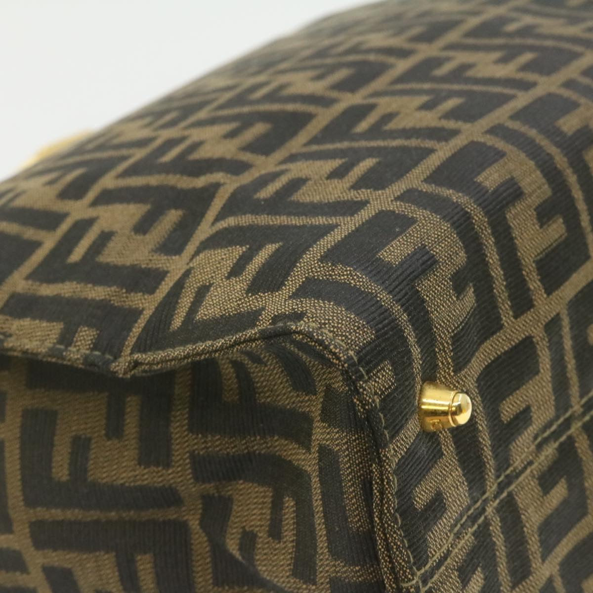 FENDI Zucca Canvas Hand Bag Brown Black am332b