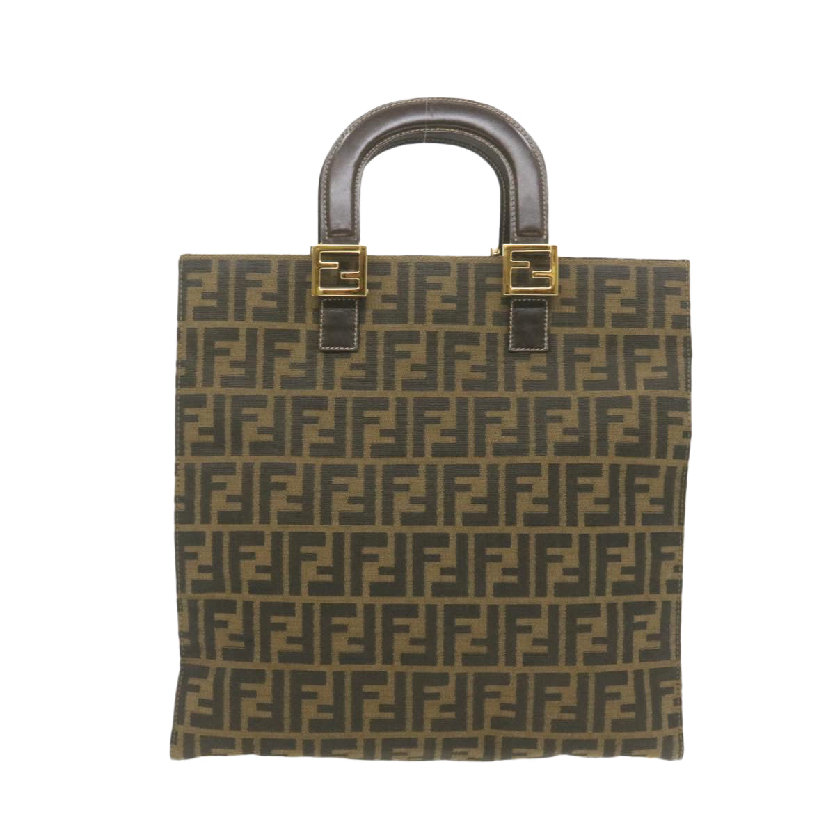 FENDI Zucca Canvas Hand Bag Brown Black am332b