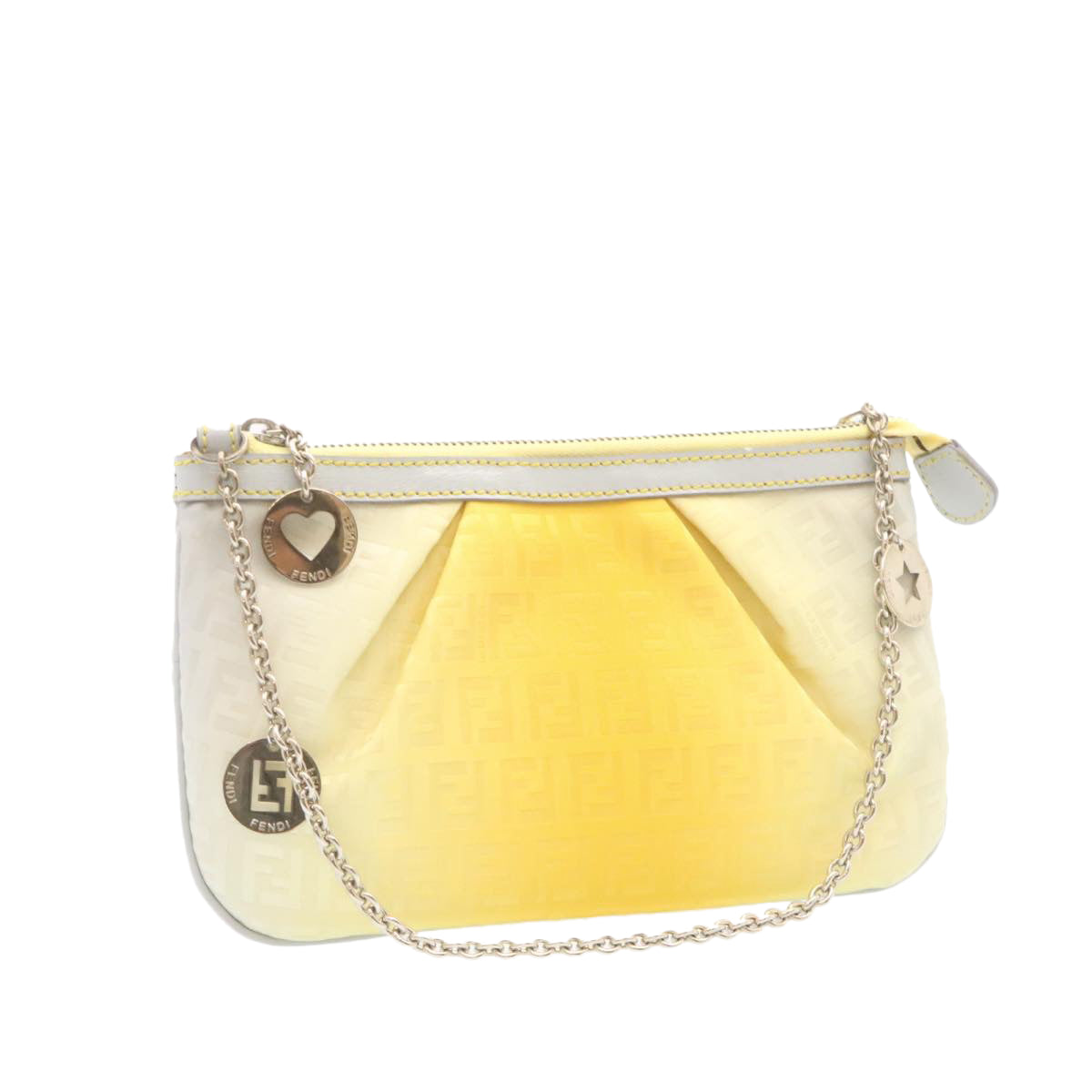 FENDI Zucchino Canvas Accessory Pouch Chain Yellow Gray am360b