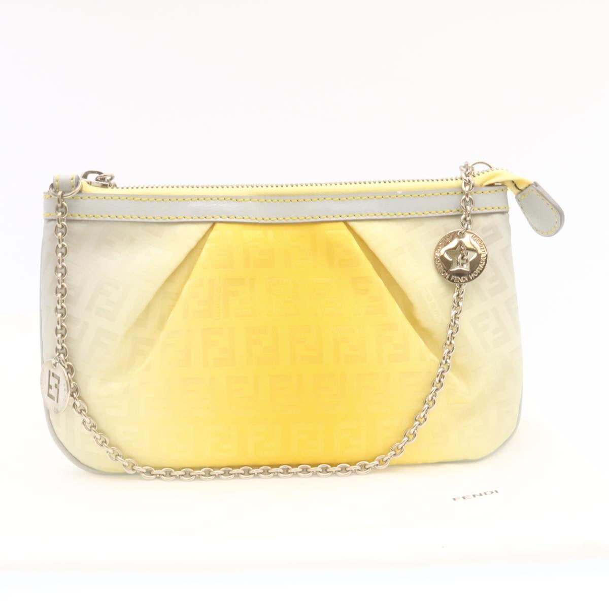 FENDI Zucchino Canvas Accessory Pouch Chain Yellow Gray am360b