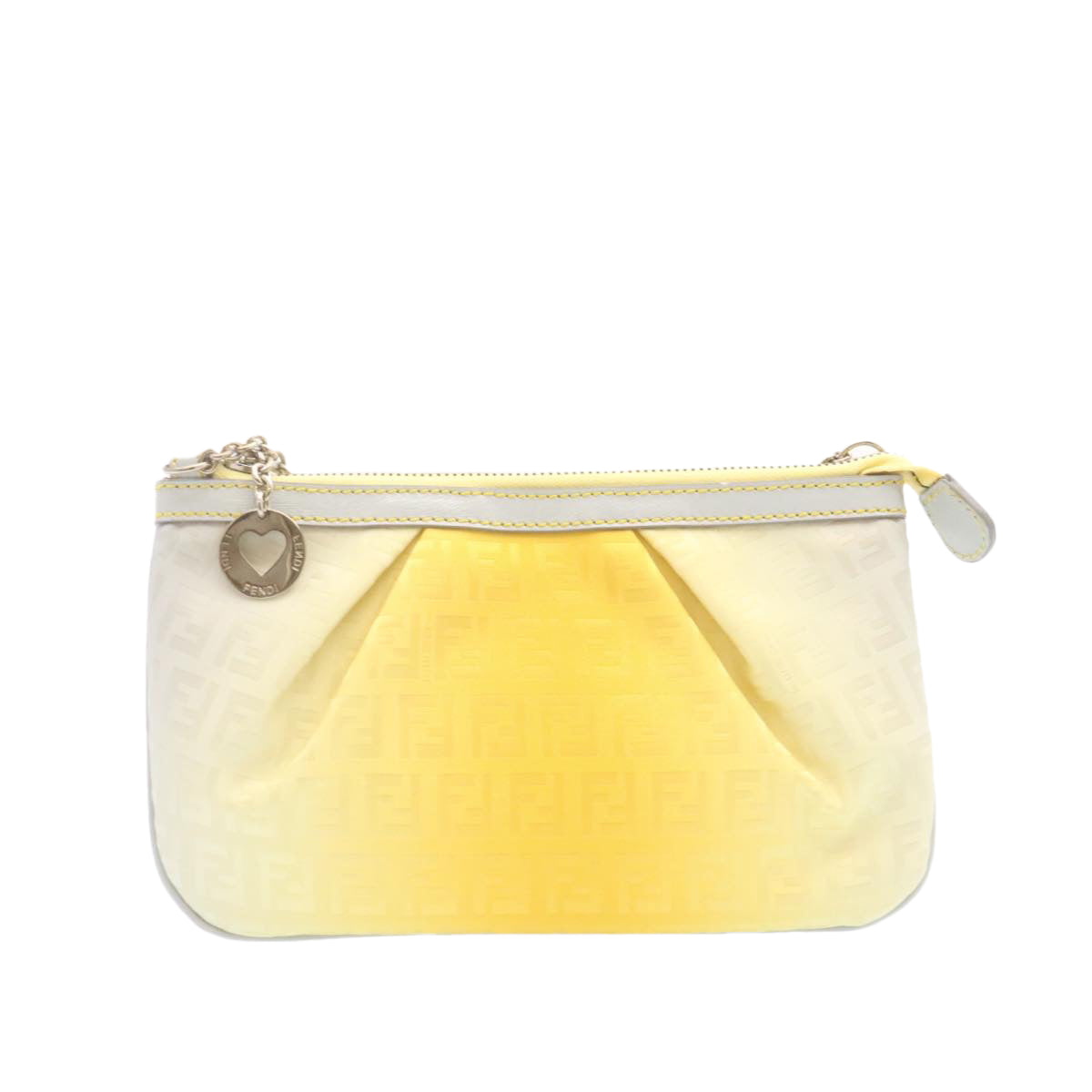 FENDI Zucchino Canvas Accessory Pouch Chain Yellow Gray am360b