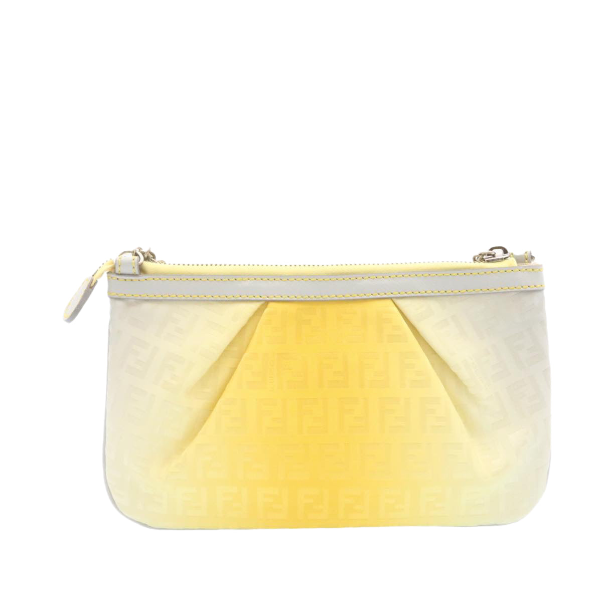 FENDI Zucchino Canvas Accessory Pouch Chain Yellow Gray am360b