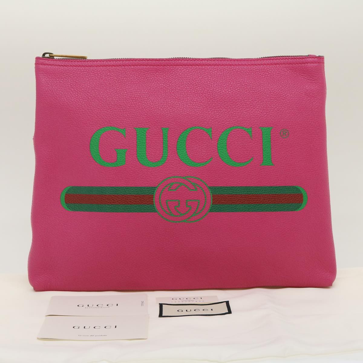 GUCCI Web Sherry Line Soho Clutch Bag Leather Pink am481b