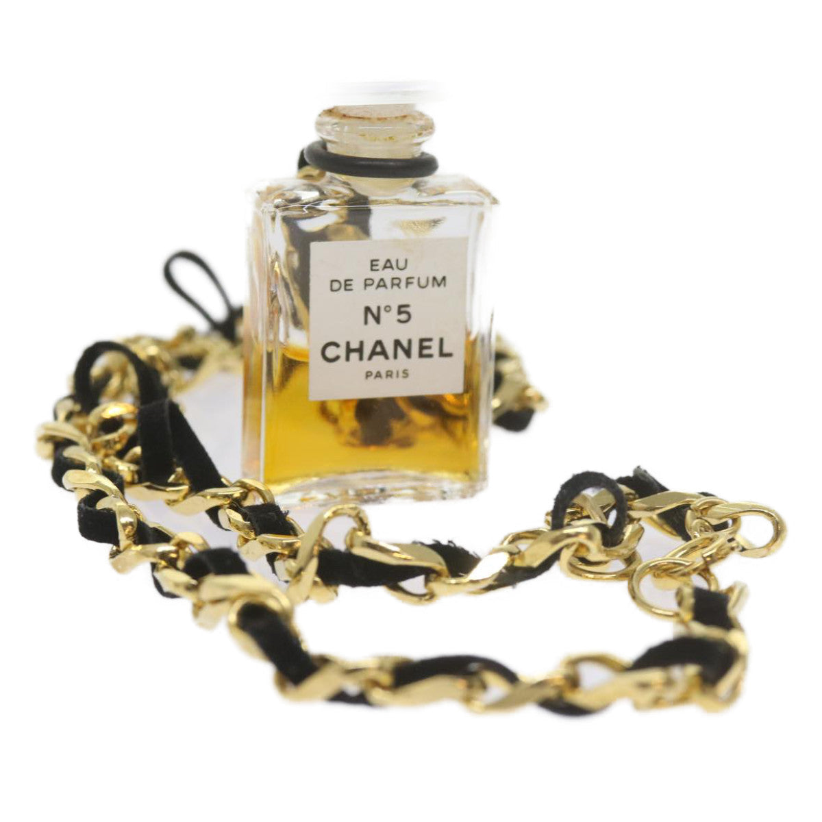CHANEL Perfume N°5 Chain Necklace Clear Gold Tone CC bs10372