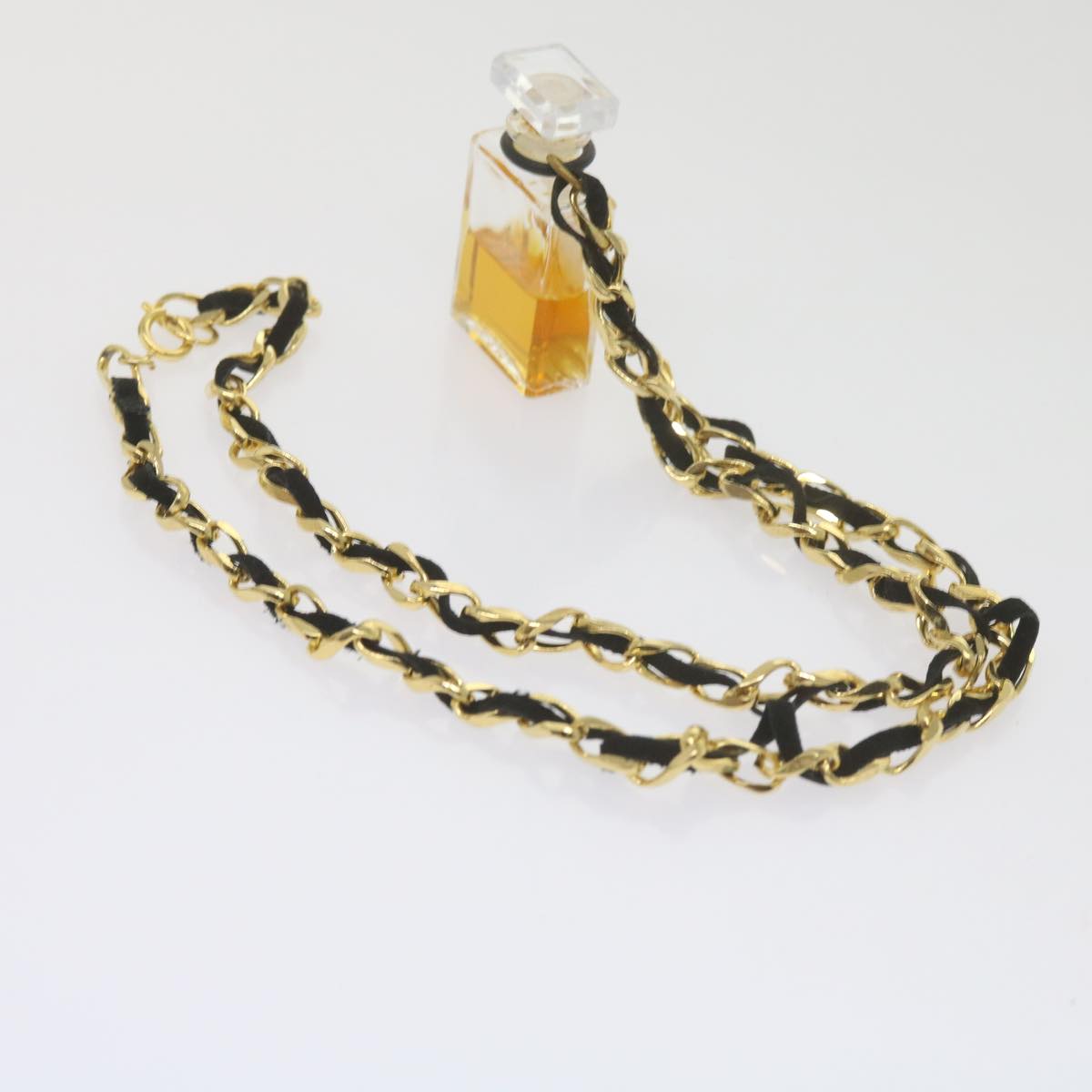 CHANEL Perfume N°5 Chain Necklace Clear Gold Tone CC bs10372