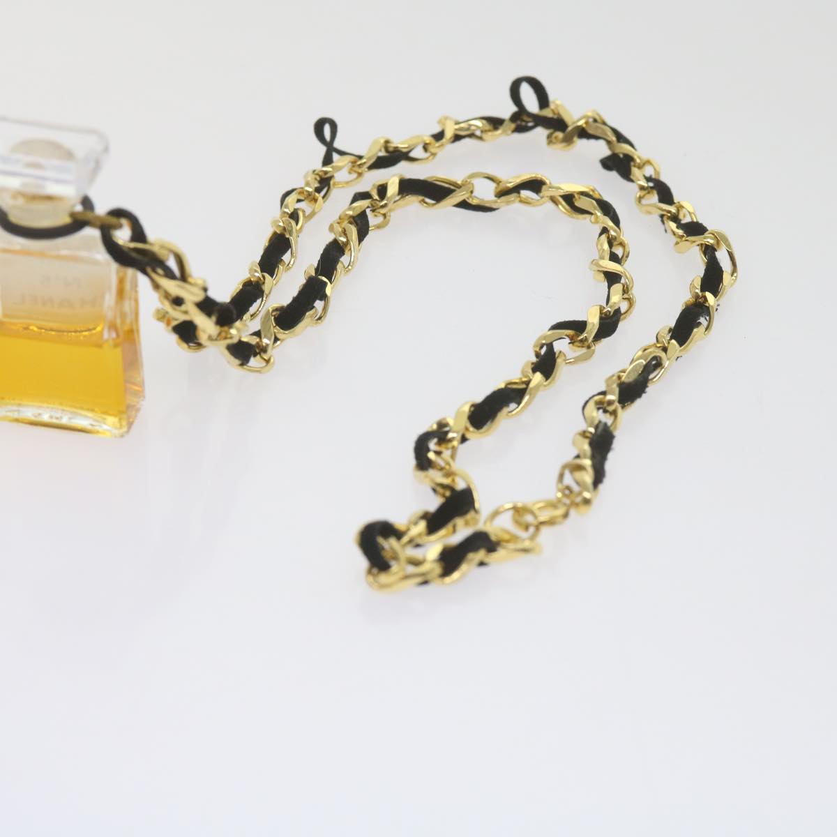 CHANEL Perfume N°5 Chain Necklace Clear Gold Tone CC bs10372