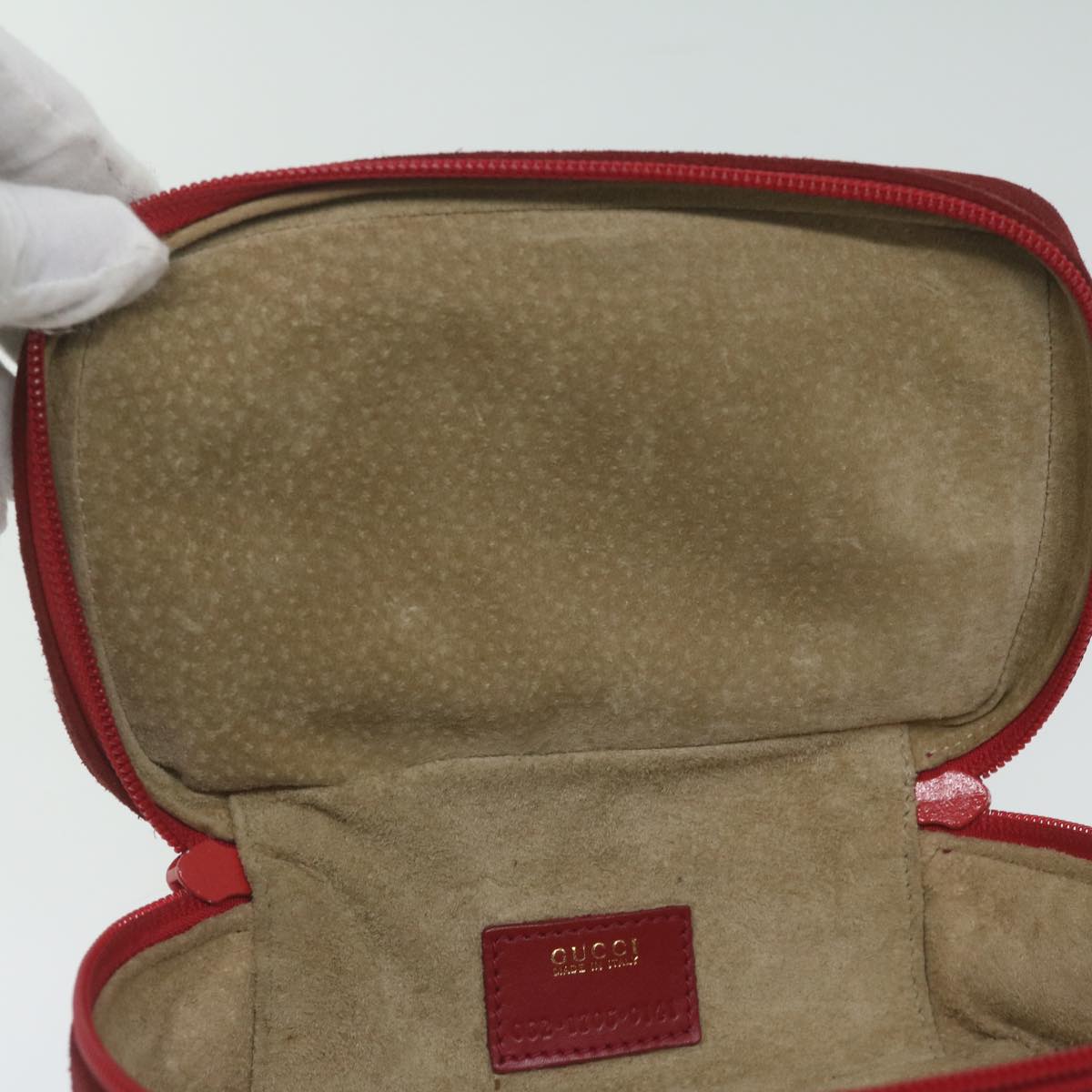GUCCI Vanity Cosmetic Pouch Suede Red 032 1705 0141 bs10687
