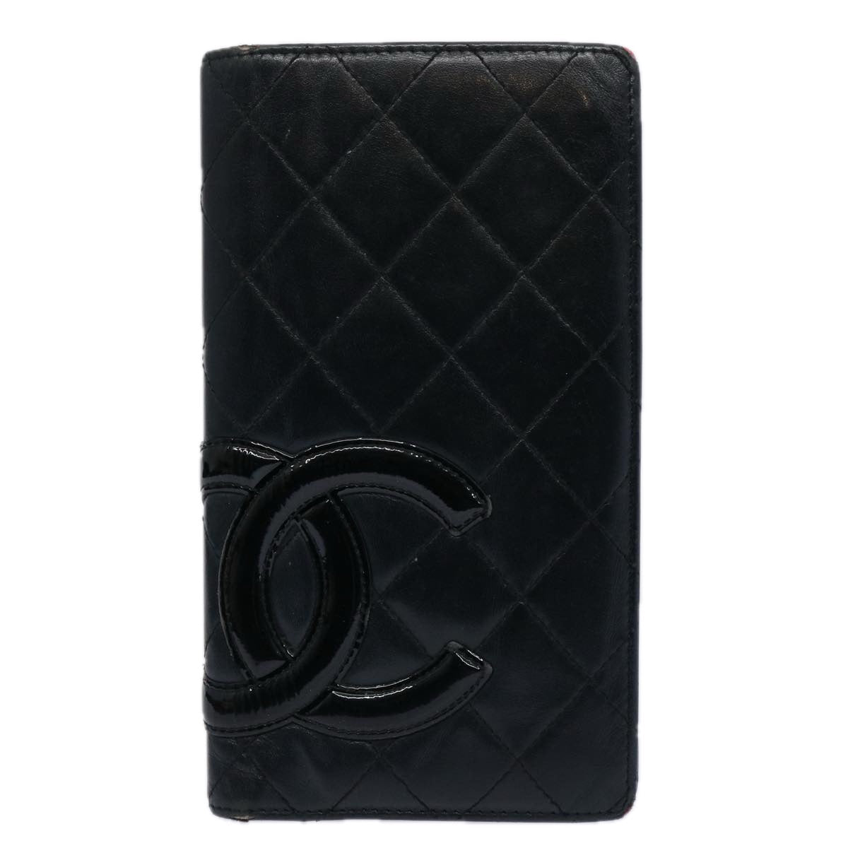 CHANEL Cambon Line Long Wallet Leather Black CC bs10747