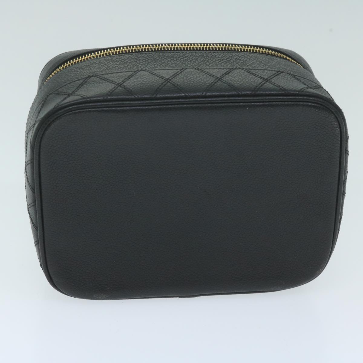 CHANEL Vanity Cosmetic Pouch Caviar Skin Black CC bs11563