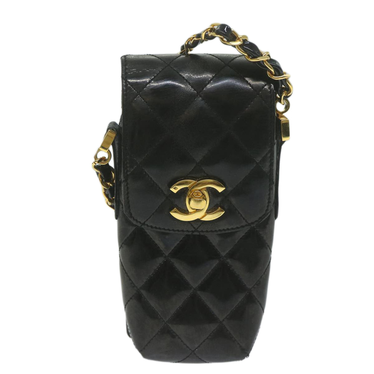 CHANEL Matelasse Chain Shoulder Bag Patent leather Black CC bs11765