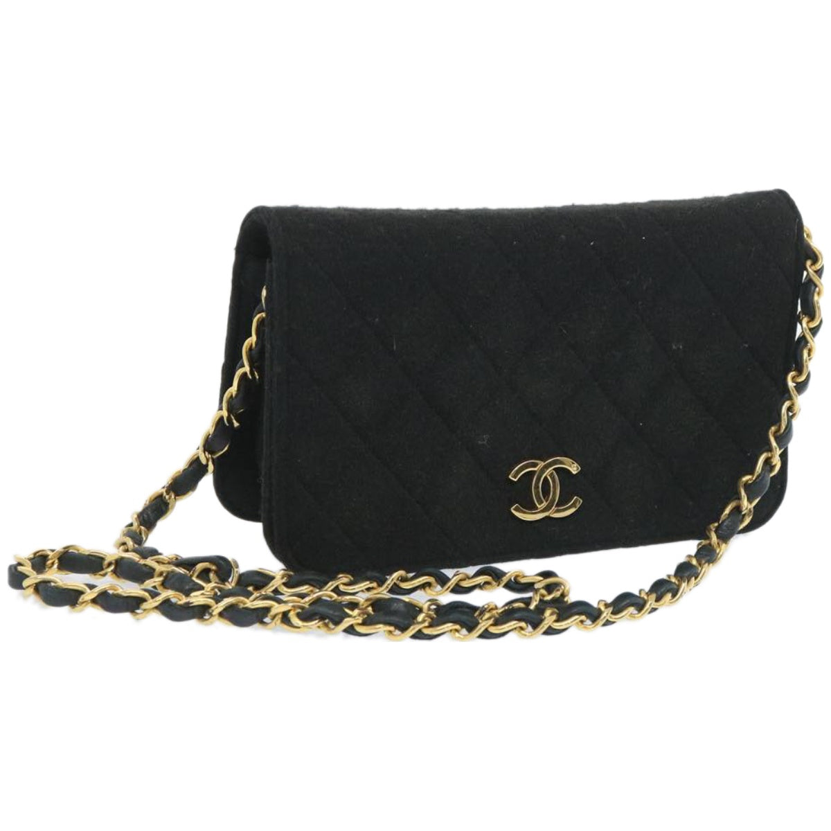 CHANEL Matelasse Chain Shoulder Bag Cotton Black CC bs12038
