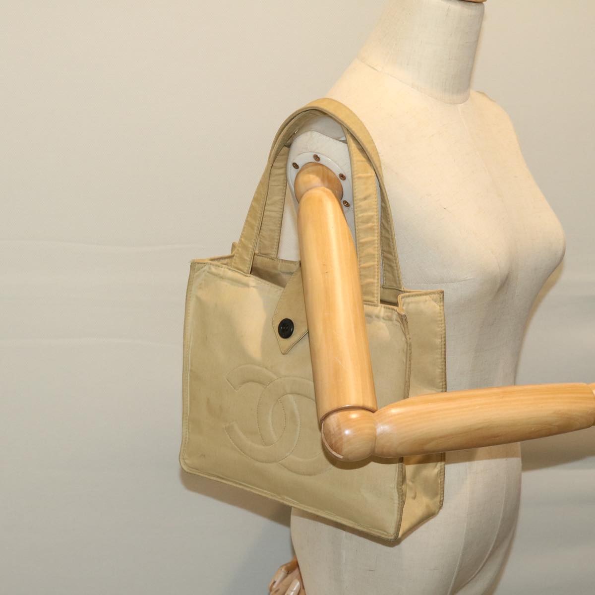 CHANEL Hand Bag Nylon Beige CC bs12434