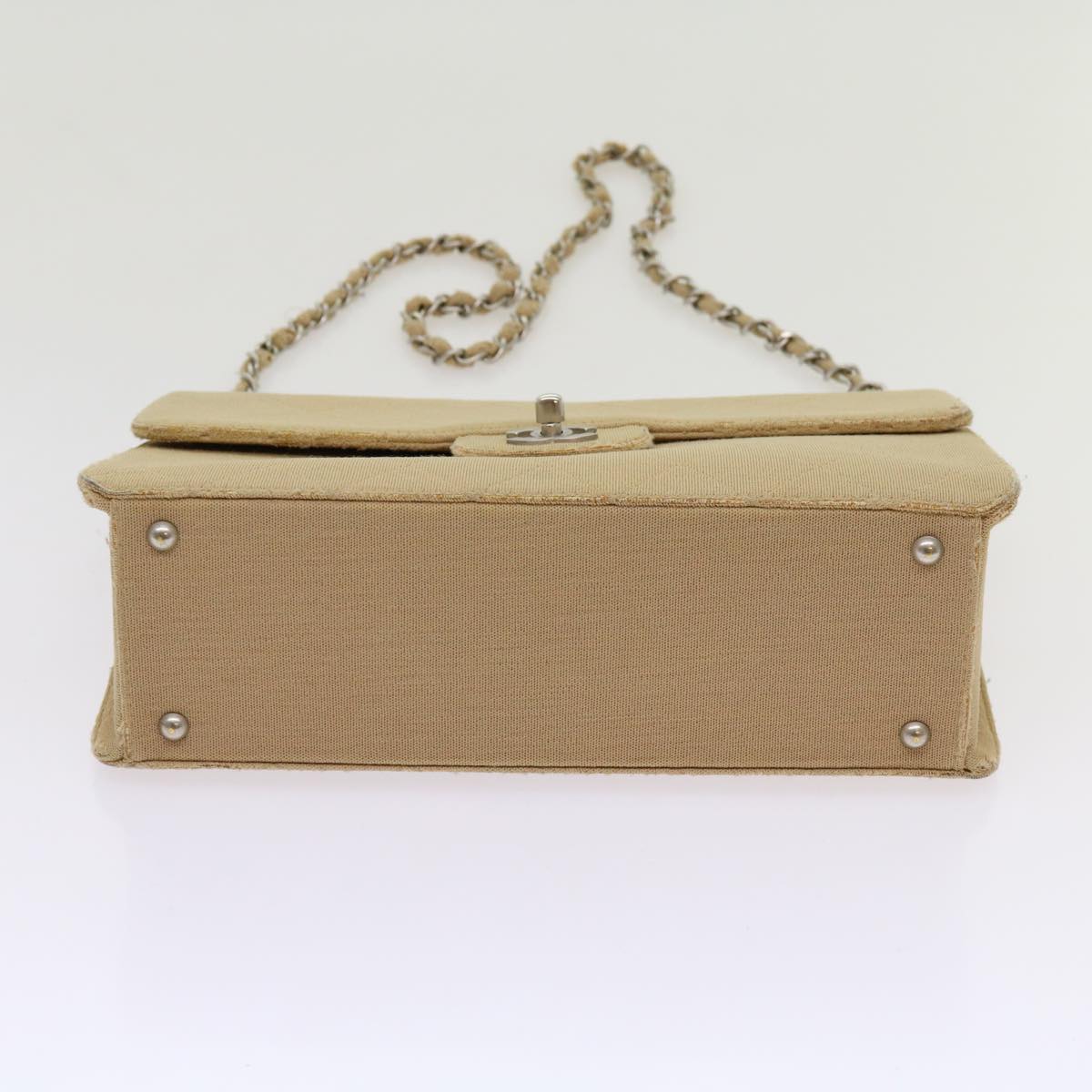 CHANEL Matelasse Chain Turn Lock Shoulder Bag cotton Beige CC bs13037