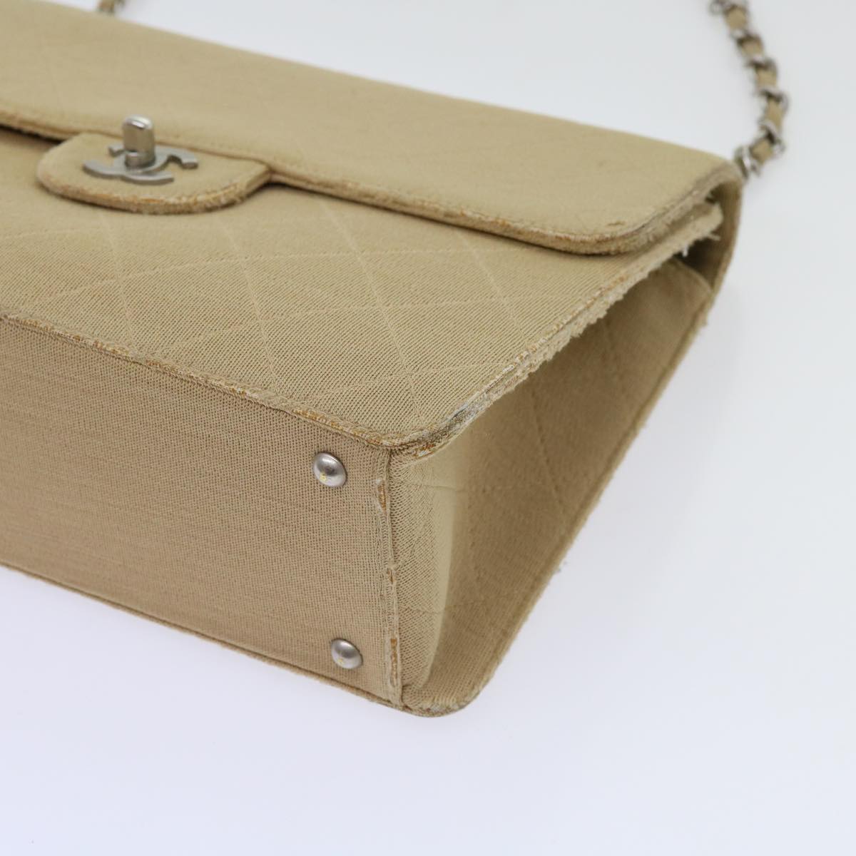 CHANEL Matelasse Chain Turn Lock Shoulder Bag cotton Beige CC bs13037
