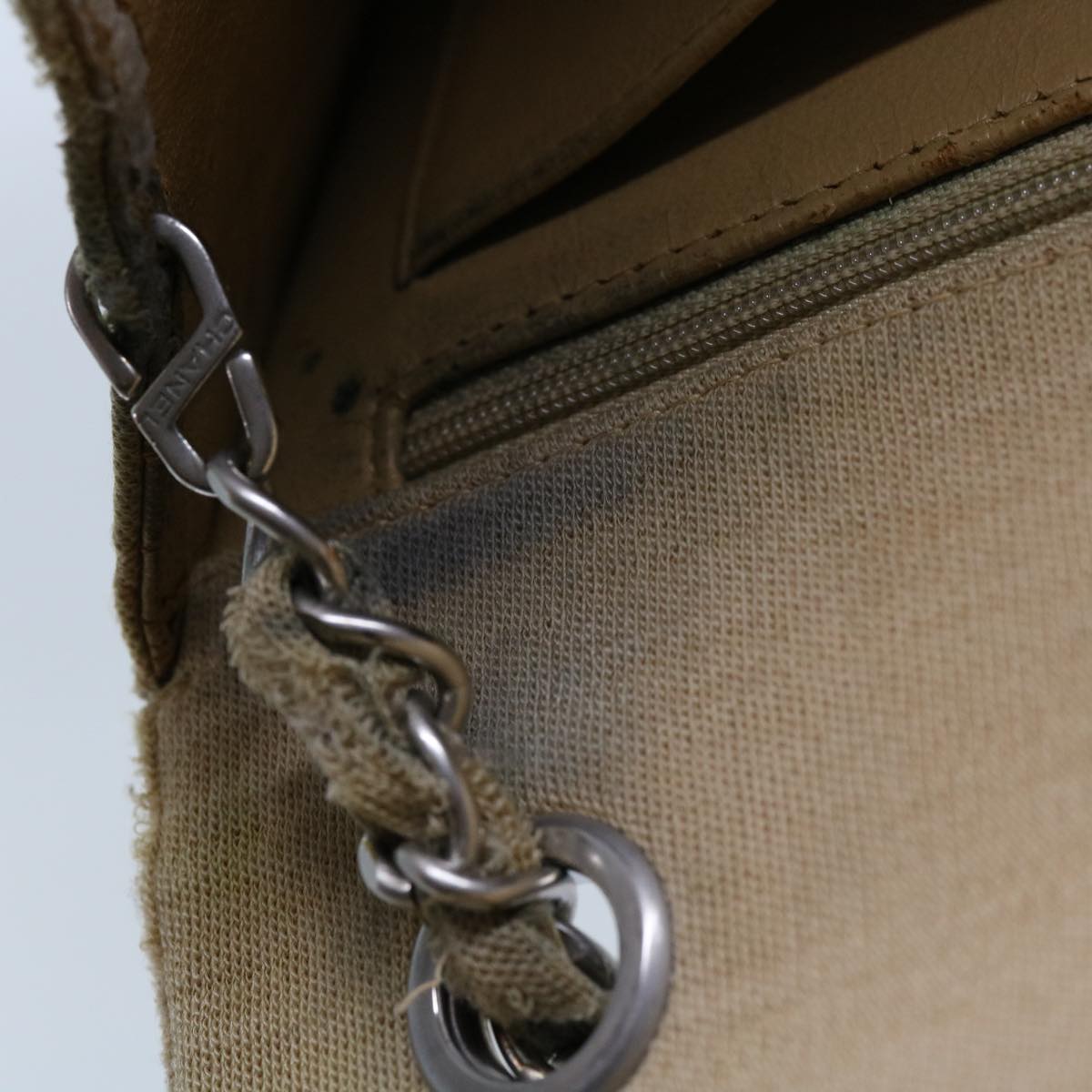 CHANEL Matelasse Chain Turn Lock Shoulder Bag cotton Beige CC bs13037