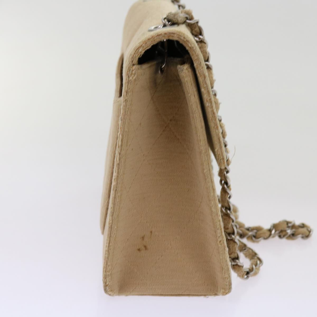CHANEL Matelasse Chain Turn Lock Shoulder Bag cotton Beige CC bs13037