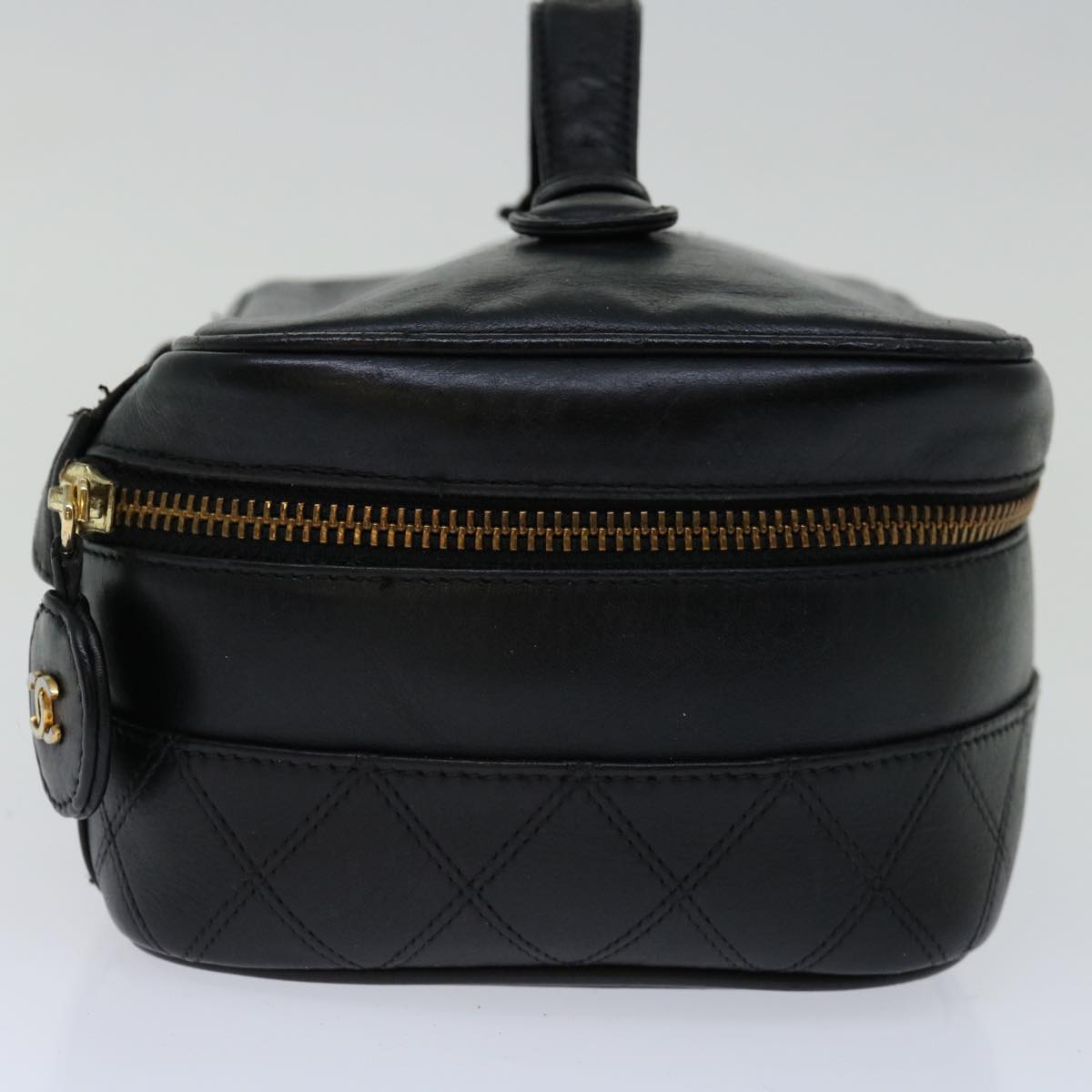 CHANEL Bicolole Vanity Cosmetic Pouch Leather Black CC bs13181