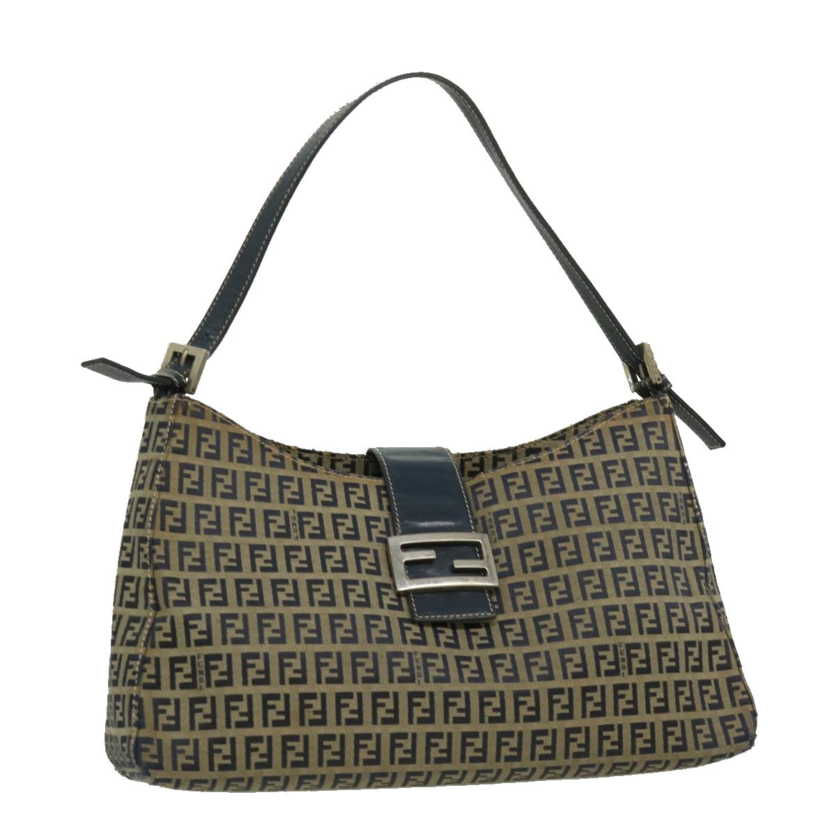 FENDI Zucchino Canvas Mamma Baguette Shoulder Bag Navy bs1329