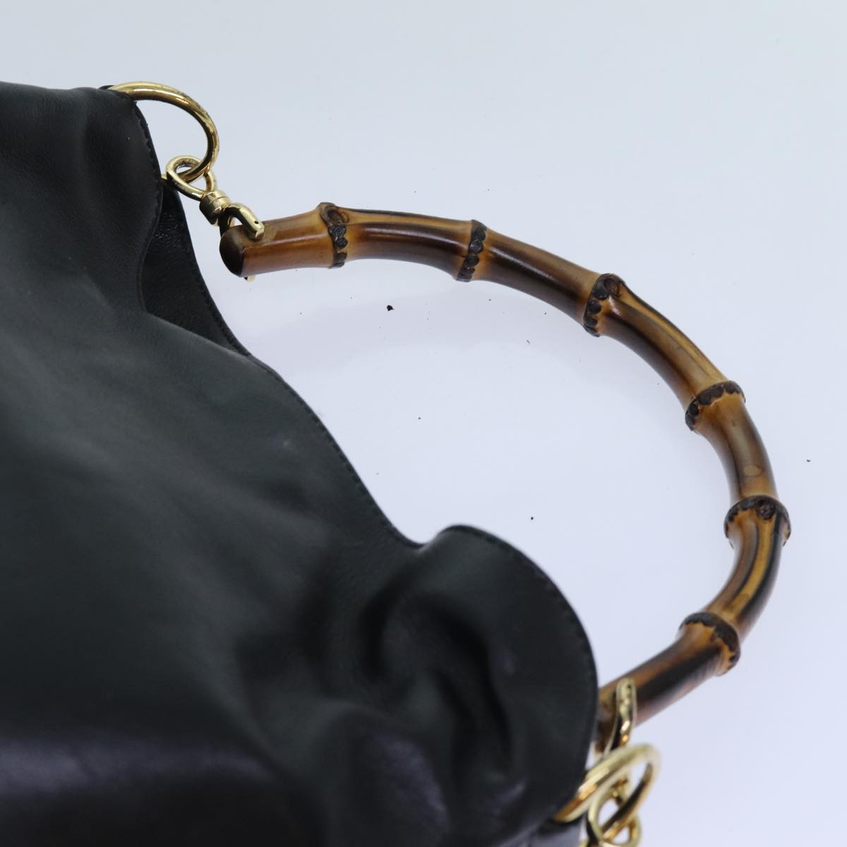 GUCCI Bamboo Shoulder Bag Leather 2way Black 001 1998 1638 bs13384