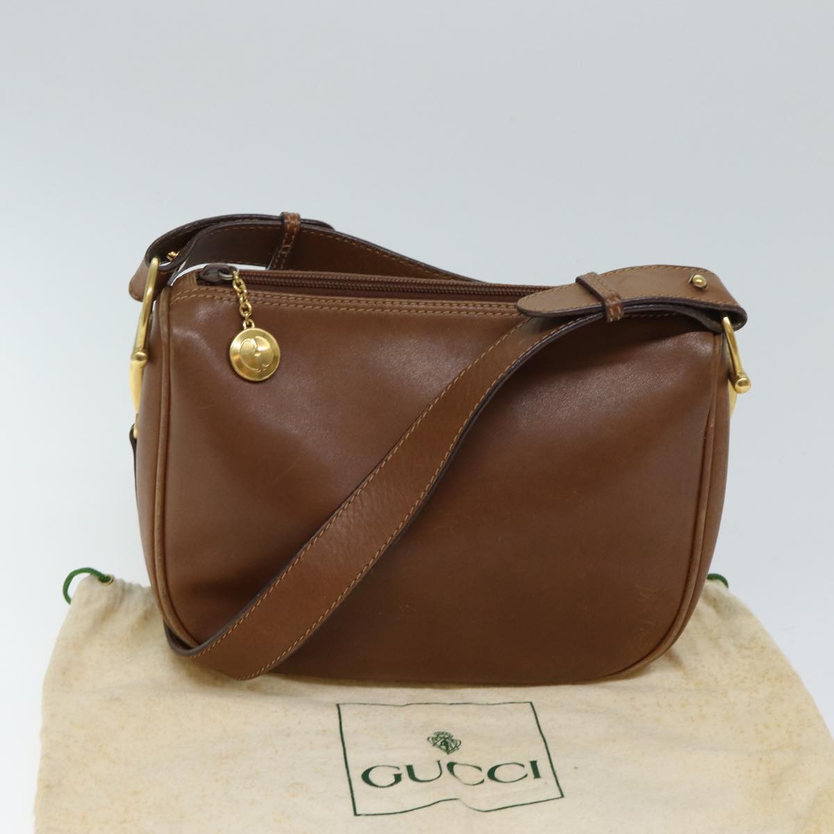 GUCCI Horsebit Shoulder Bag Leather Brown bs13592