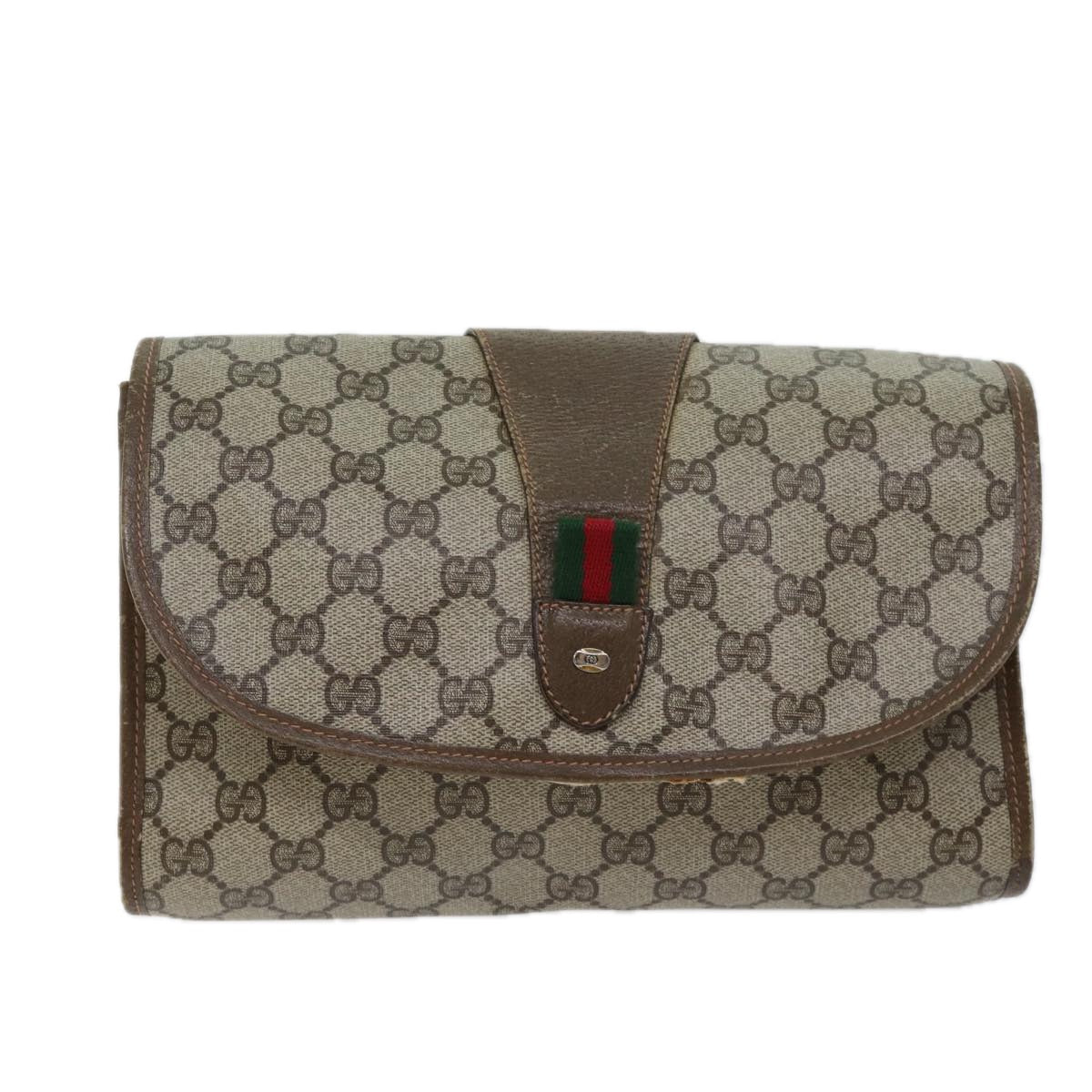 GUCCI GG Canvas Web Sherry Line Clutch Bag PVC Beige Green Red bs13629