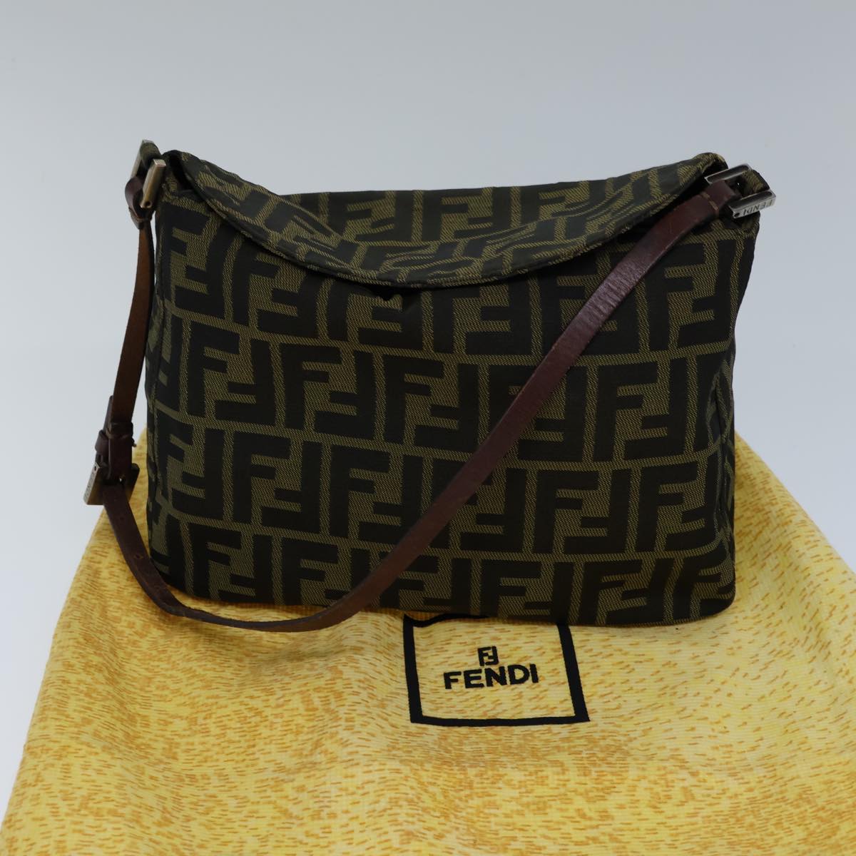 FENDI Zucca Canvas Shoulder Bag Brown Black bs13717