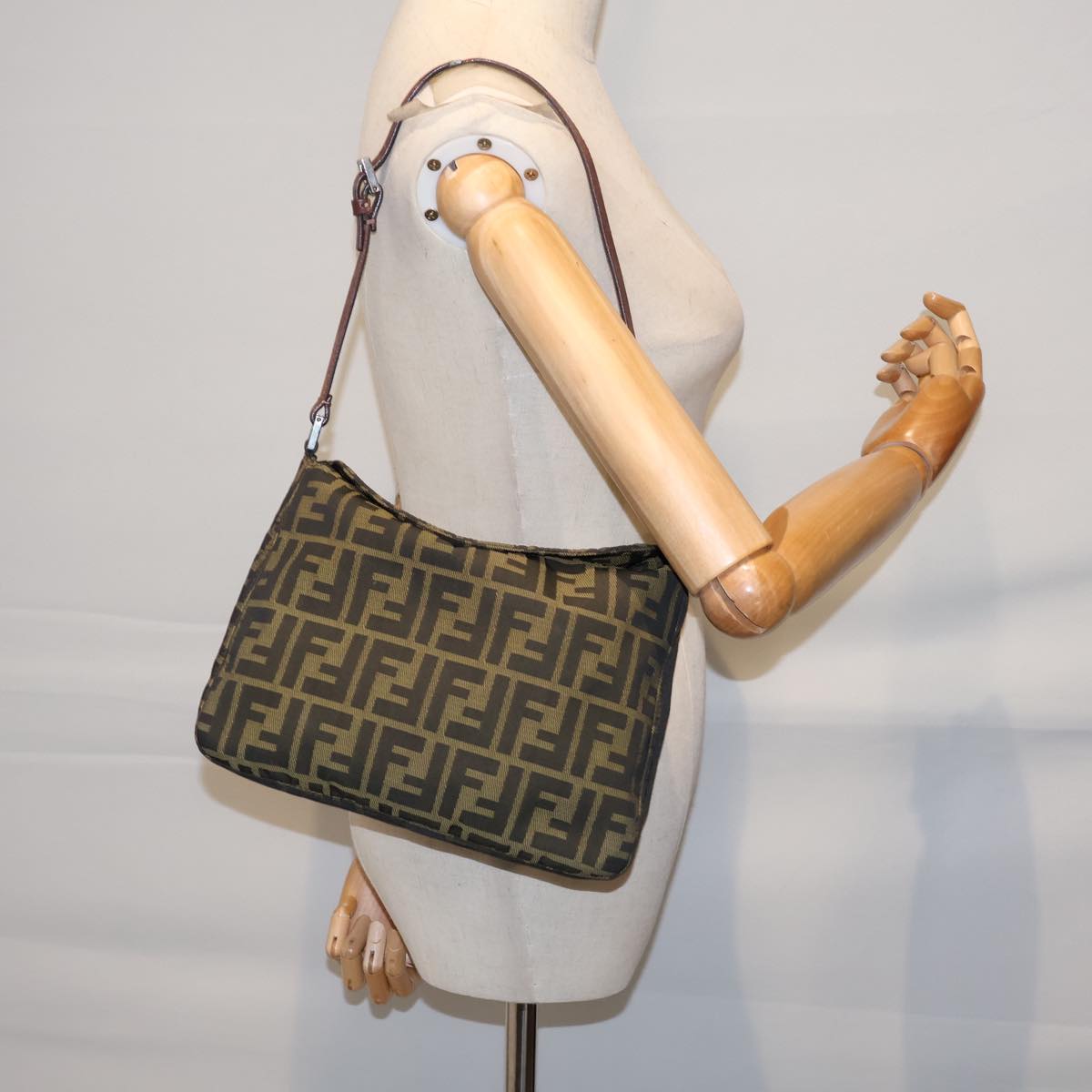 FENDI Zucca Canvas Shoulder Bag Brown Black bs13717