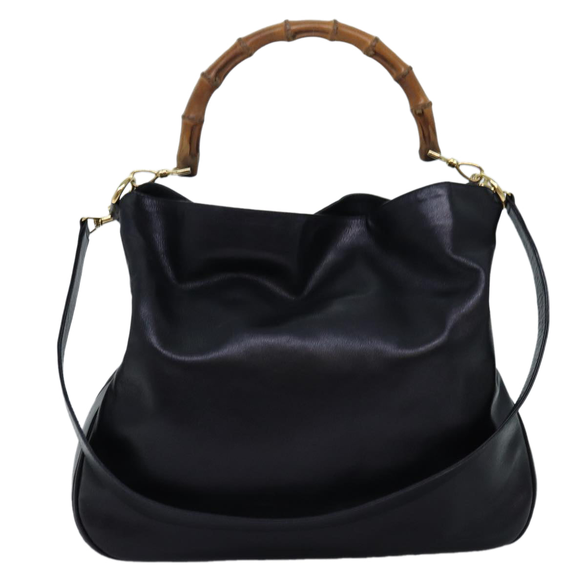 GUCCI Bamboo Hand Bag Leather 2way Black 001 1781 1577 bs13753