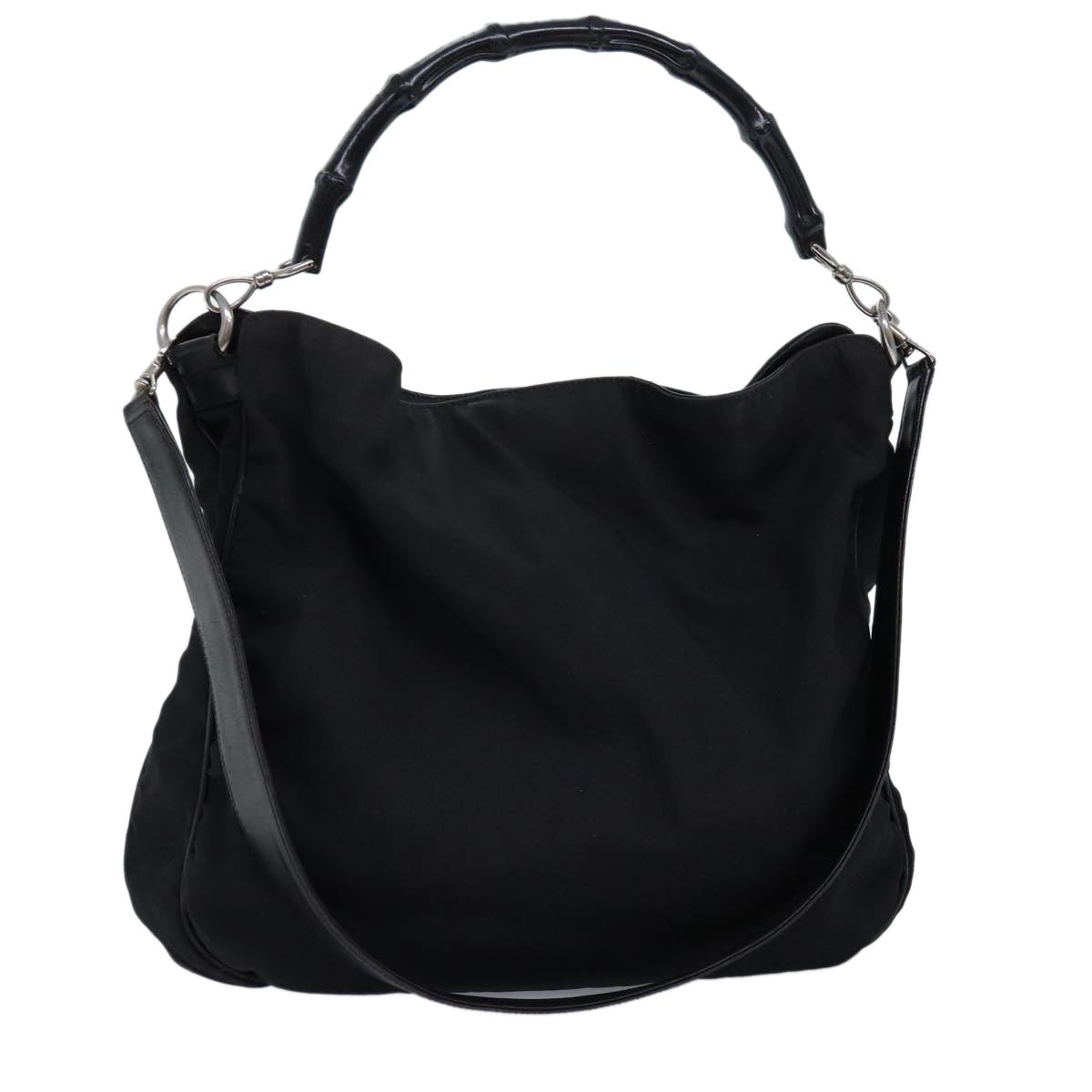 GUCCI Bamboo Hand Bag Nylon 2way Black 001 1577 2265 bs13767