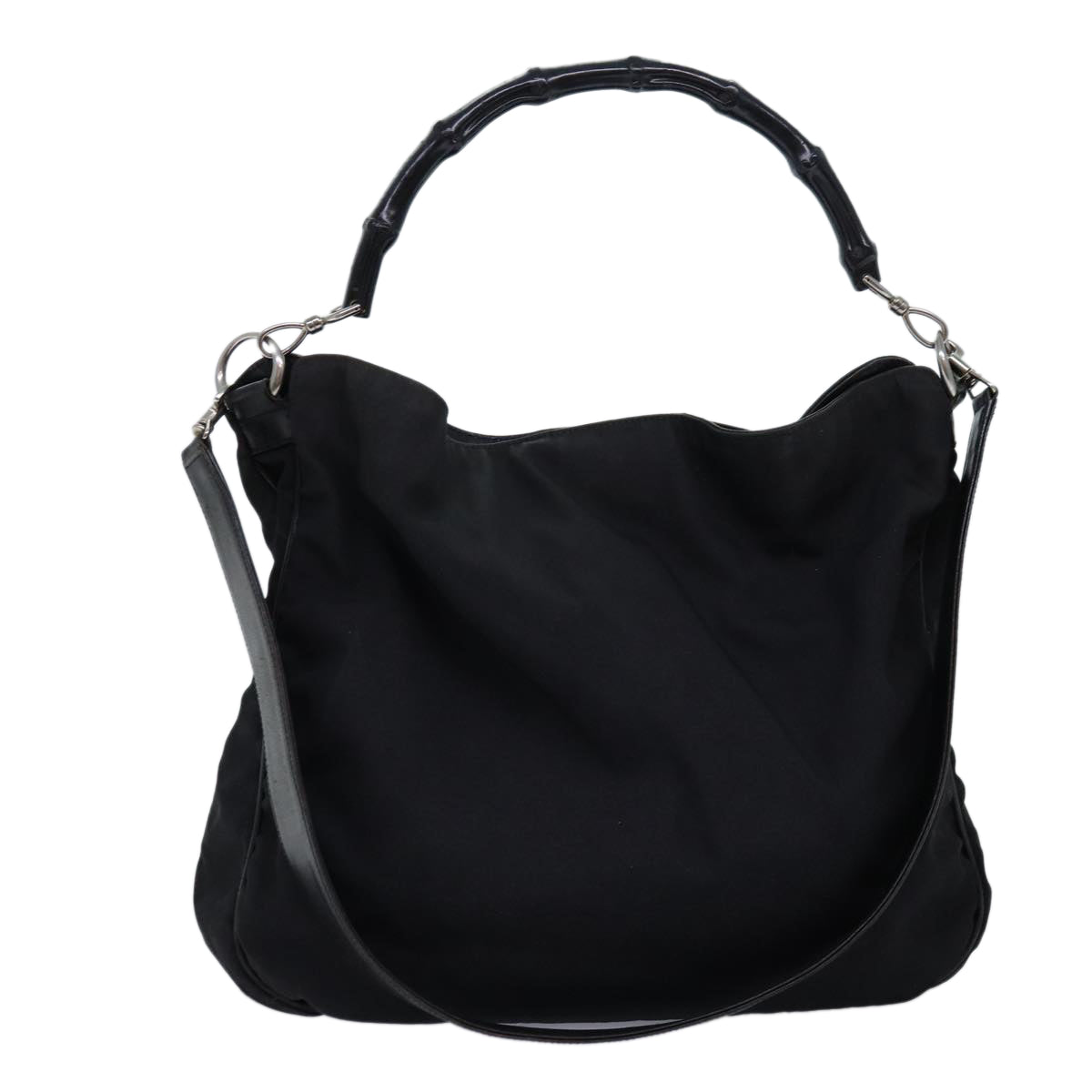 GUCCI Bamboo Hand Bag Nylon 2way Black 001 1577 2265 bs13767