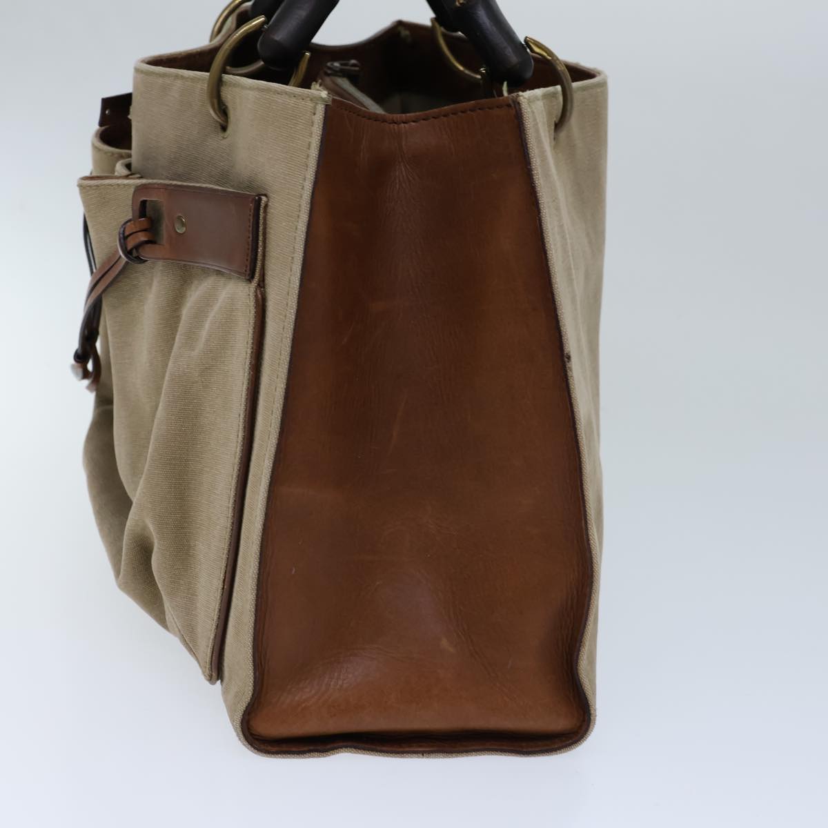 GUCCI Bamboo Hand Bag Canvas Beige 109138 bs13846