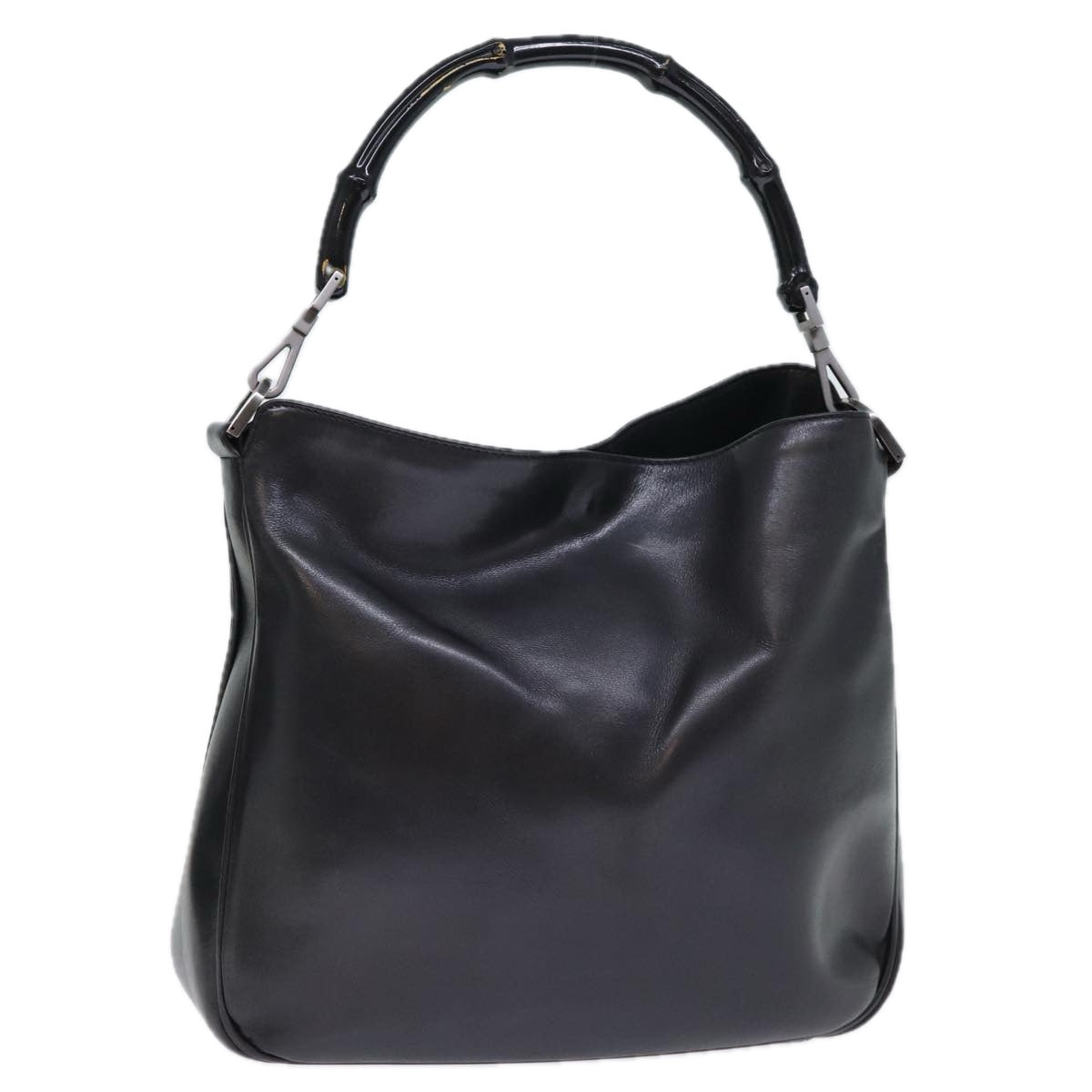 GUCCI Bamboo Hand Bag Leather Black 001 1638 200047 bs13847