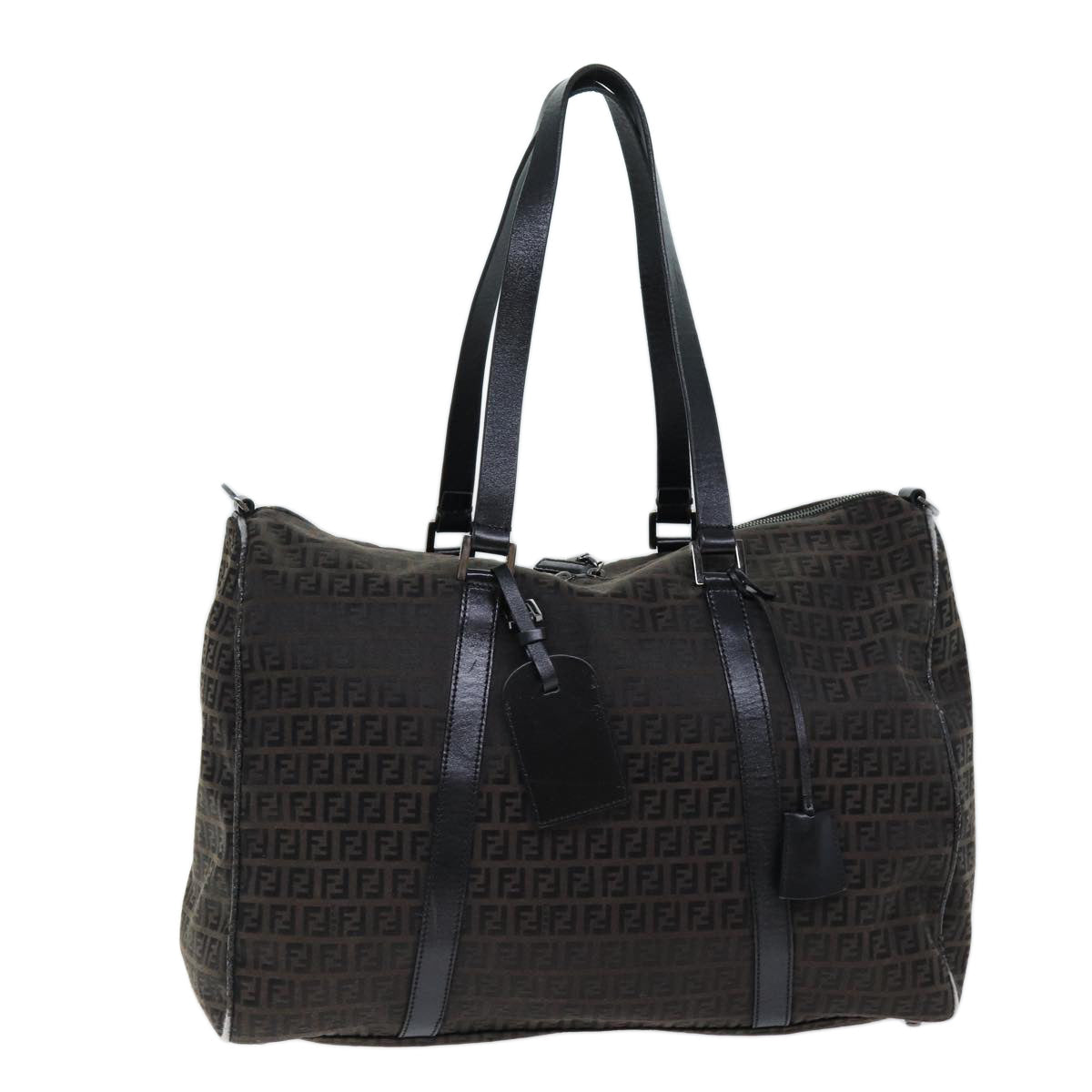 FENDI Zucchino Canvas Boston Bag Brown Black bs14074