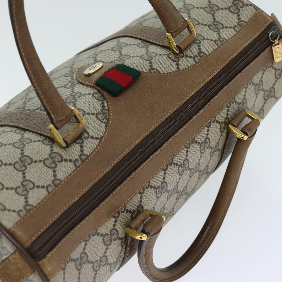 GUCCI GG Supreme Web Sherry Line Boston Bag Beige Red 111 02 007 bs14106