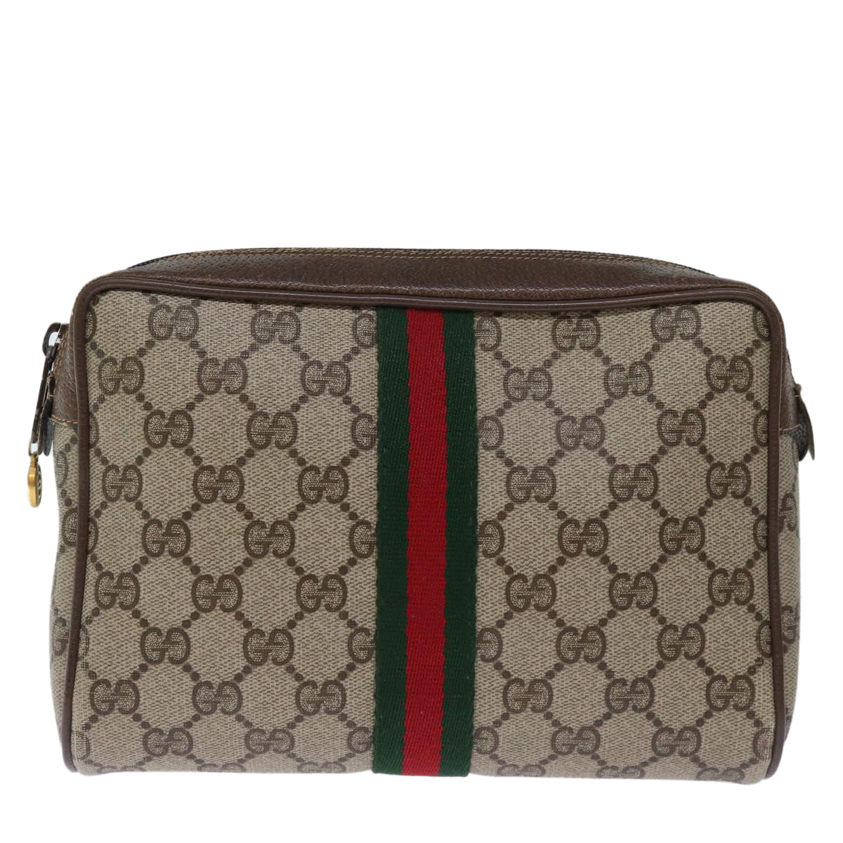 GUCCI GG Supreme Web Sherry Line Clutch Bag PVC Beige Red 75 01 012 bs14245